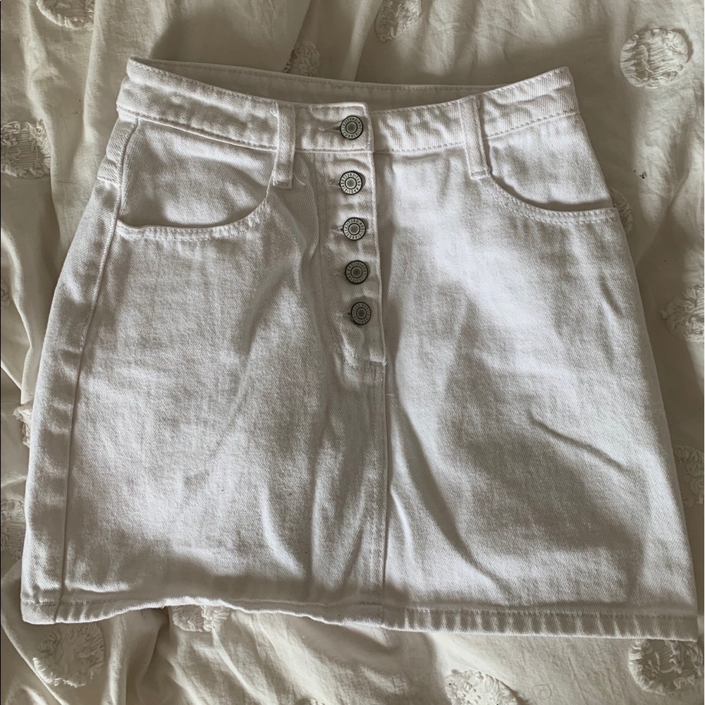 John galt white jean skirt